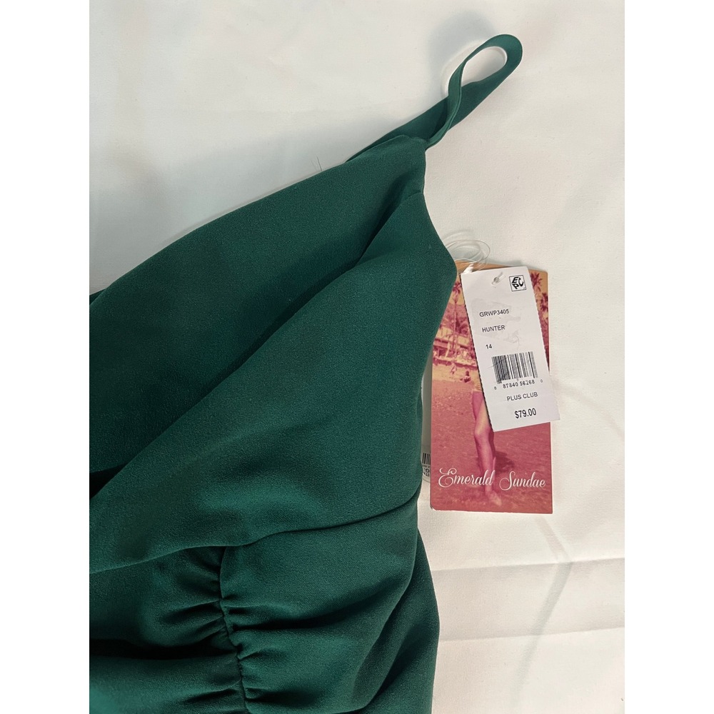 Emerald‎ Sundae Hunter Green Ruched Slit Bodycon Midi Dress Plus Size 14 NWT